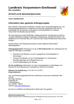 Information &uuml;ber geplante Auftragsvergabe