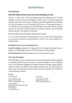 G&uuml;tt Olk Feldhaus ber&auml;t ZF bei Erwerb einer Beteiligung an Ibeo