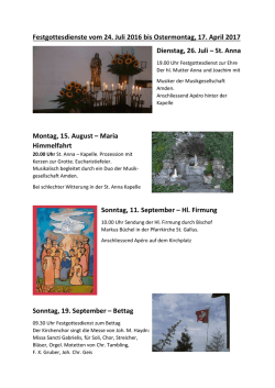 Festgottesdienste vom 24. Juli 2016 bis Ostermontag, 17