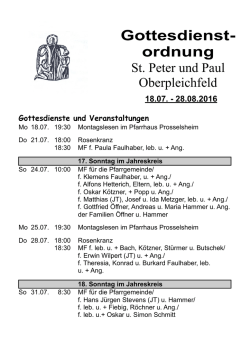 Gottesdienstordnung Oberpleichfeld August 2016