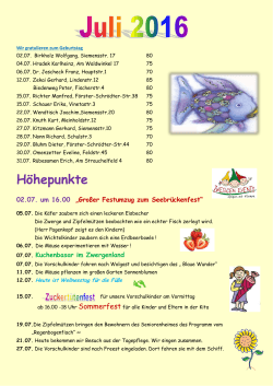 Veranstaltungsplan Juli - Kindertagesstätte Zwergenland Koserow