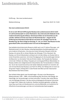 Medienmitteilung: Das neue Landesmuseum Zürich (PDF 81KB)
