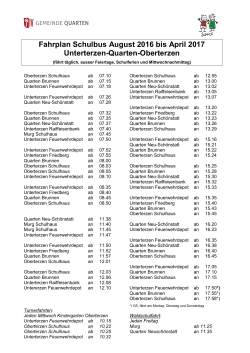Fahrplan Schulbus August 2016 bis April 2017 Unterterzen