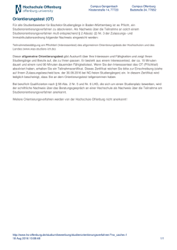 Orientierungstest (OT) - an der Hochschule Offenburg