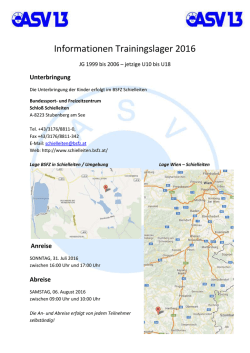 Informationen Trainingslager 2016