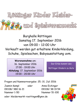 Burghalle Röttingen Samstag 17. September 2016 von 09:00 – 12