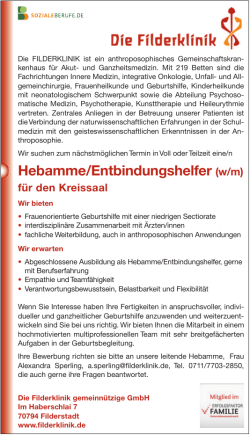 Hebamme/Entbindungshelfer (w/m)
