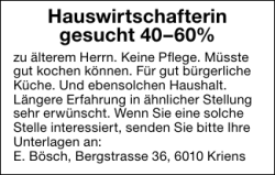 Hauswirtschafterin gesucht 40&ndash;60%