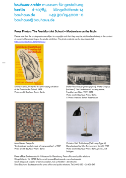 Press Photos: The Frankfurt Art School &ndash; Modernism on the Main