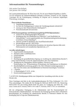 Informationsblatt f&uuml;r Neuanmeldungen