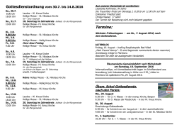Gottesdienstordnung vom 30.7. bis 14.8.2016