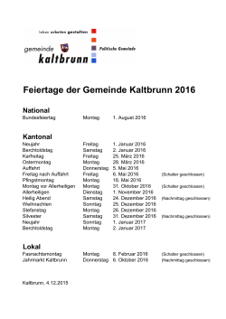 Feiertage der Gemeinde Kaltbrunn 2016