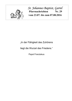 Pfarrbrief 2016 Nr. 29 vom 23.07. - 07.08.2016