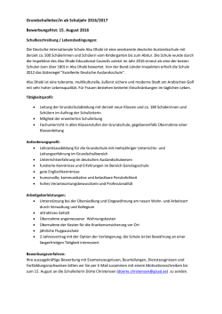 Grundschulleiter/in ab Schuljahr 2016/2017 Bewerbungsfrist: 15