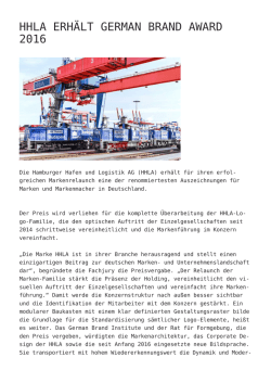 HHLA erh&auml;lt German Brand Award 2016
