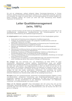 Inserat Leiter Qualit&auml;tsmanagement