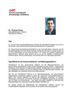 Dr. Thomas Kreye Vita OpenNetworX als Kommunikations