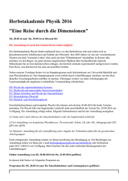 Herbstakademie Physik 2016 "Eine Reise durch die Dimensionen"