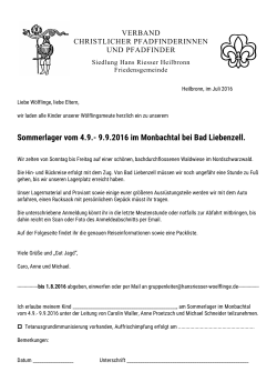 Anmeldung Sommerlager 2016 - Wölflinge Hans Riesser Heilbronn