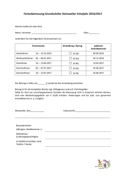 Ferienbetreuung Grundschüler Steinweiler Schuljahr 2016/2017