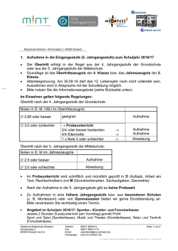 Infos zum &Uuml;bertritt 2016