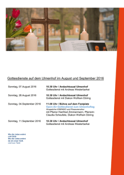 Gottesdienste auf dem Ulmenhof im August und September 2016