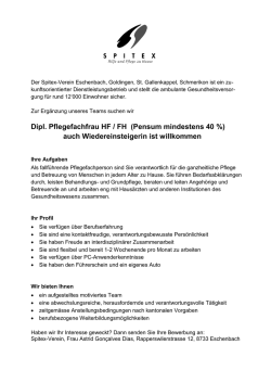 Dipl. Pflegefachfrau HF / FH (Pensum mindestens 40 %)