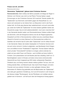 Presse vom 26. Juli 2016 Rommerskirchen Stommelner "Spätzünder"