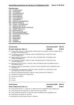 Anschriftenverzeichnis der Vereine im Fußballkreis Köln Stand