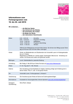 Informationen zum Ferienprogramm vom 18. bis