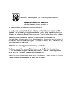 Die Stadt Ladenburg stellt zum n&auml;chstm&ouml;glichen Zeitpunkt