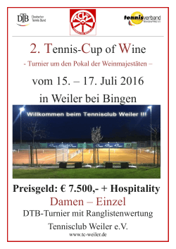 Ausschreibung Tennis Cup of Wine 2016