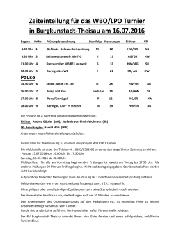 Zeiteinteilung für das WBO/LPO Turnier in Burgkunstadt