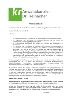 Prozessvollmacht - Rechtsanwaltskanzlei Dr. Reinacher