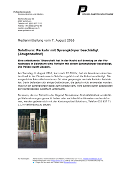 Medienmitteilung vom 7. August 2016 Solothurn: Parkuhr mit