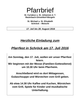 17. Juli 2016 bis 28. August 2016 - Katholische Kirche Bauerbach