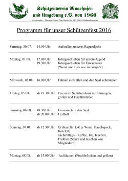 Programm für unser Schützenfest 2016