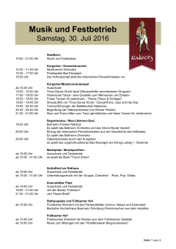 Programm für Samstag, 30. Juli 2016