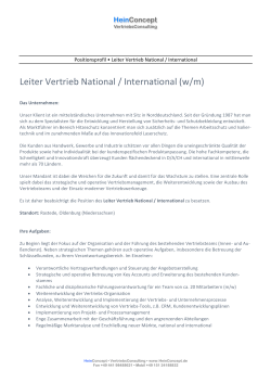 Leiter Vertrieb National / International (w/m)