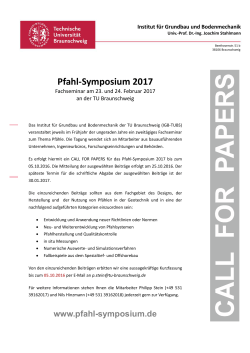 Call for Papers 2016 - Pfahl-Symposium am 23.