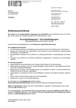 Stellenausschreibung Sozialpädagogin / Sozialpädagogen