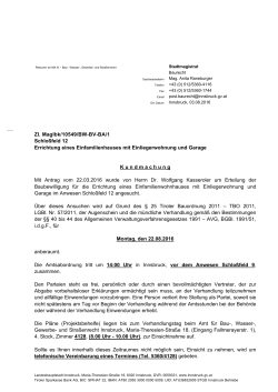 Baubewilligung, Schloßfeld 12, Wolfgang Kasseroler, Zl. MagIbk