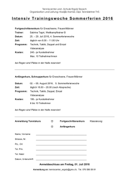 Intensiv Trainingswoche Sommerferien 2016