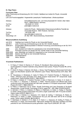 Dr. Rigo Peters Curriculum Vitae Leiter Forschung und Entwicklung