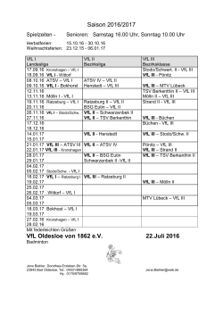 Gesamtspielplan Saison 2016/17 liegt vor - Bad Oldesloe