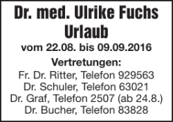 Dr. med. Ulrike Fuchs Urlaub