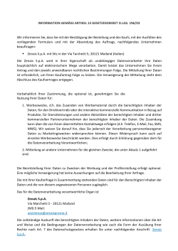 INFORMATION GEM&Auml;SS ARTIKEL 13 GESETZESDEKRET D.LGS