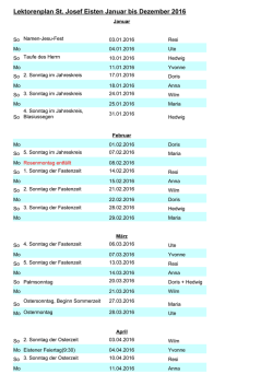 Lektorenplan St. Josef Eisten Januar bis Dezember 2016