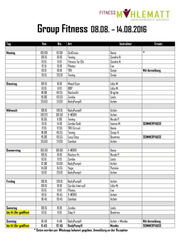 Group Fitness 08.08. &ndash; 14.08.2016