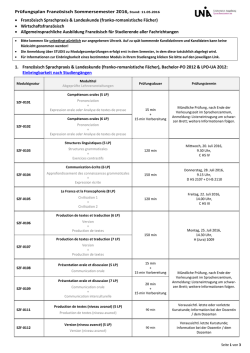 Prüfungsplan Französisch Sommersemester 2016